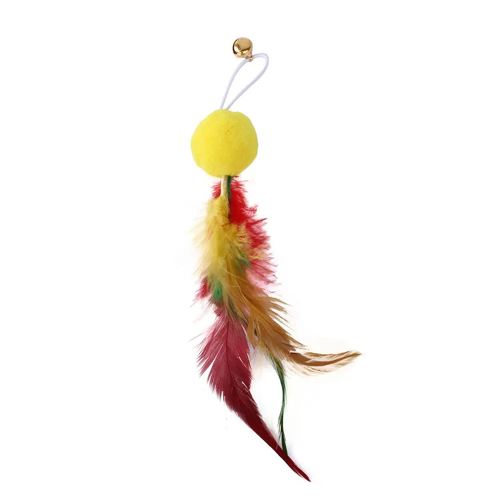 Fun Furry ball cat toy with feathers and attachment for wand toys - Dog.Dog.Cat.