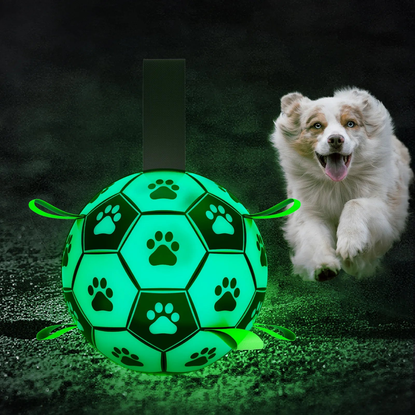 Dog Soccer Ball Toy with Tabs includes Free Pump Glow in the Dark or  Standard in two sizes