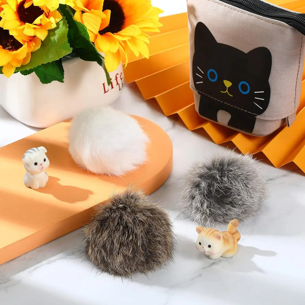 Rabbit Fur Pom Pom Cat Toy Teaser 3 inches in diameter - Dog.Dog.Cat.