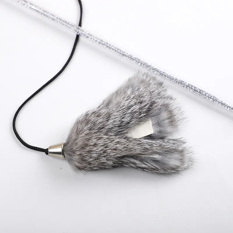 Rabbit Fur Cat Teaser on a Short Plastic Wand - Dog.Dog.Cat.