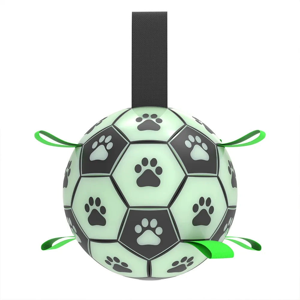 Dog Soccer Ball Toy with Tabs includes Free Pump Glow in the Dark or Standard in two sizes - Dog.Dog.Cat.