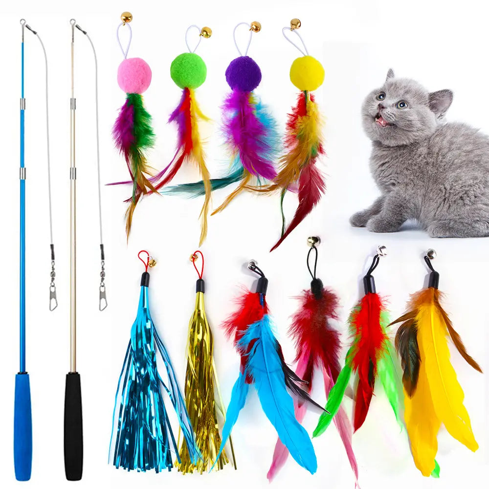 Fun Furry ball cat toy with feathers and attachment for wand toys - Dog.Dog.Cat.