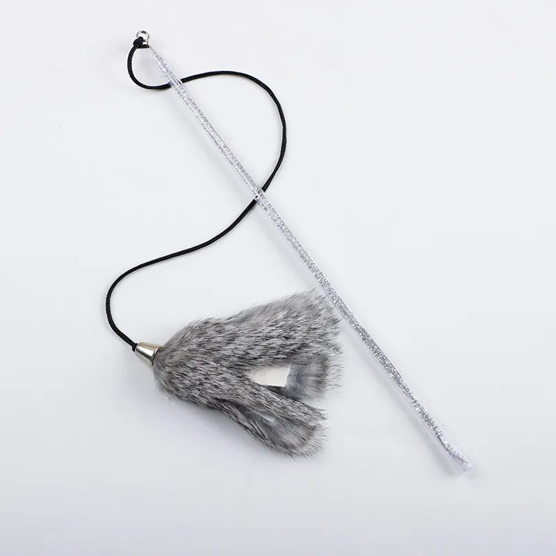 Rabbit Fur Cat Teaser on a Short Plastic Wand - Dog.Dog.Cat.