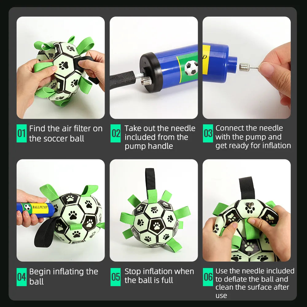 Dog Soccer Ball Toy with Tabs includes Free Pump Glow in the Dark or Standard in two sizes - Dog.Dog.Cat.