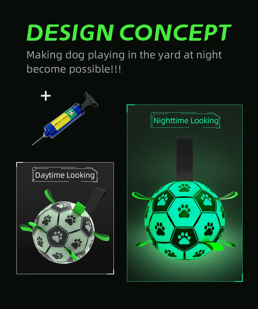 Dog Soccer Ball Toy with Tabs includes Free Pump Glow in the Dark or Standard in two sizes - Dog.Dog.Cat.
