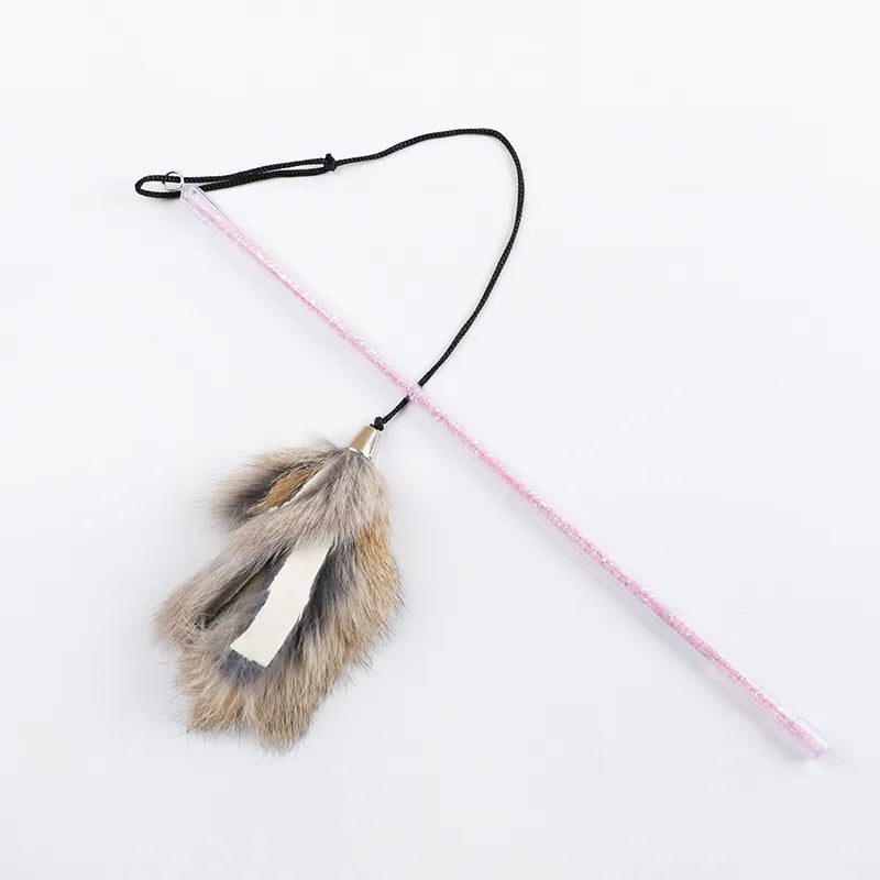 Rabbit Fur Cat Teaser on a Short Plastic Wand - Dog.Dog.Cat.