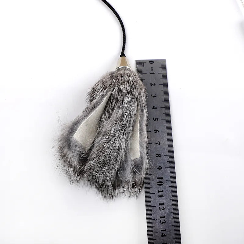 Rabbit Fur Cat Teaser on a Short Wood Stick with String - Dog.Dog.Cat.