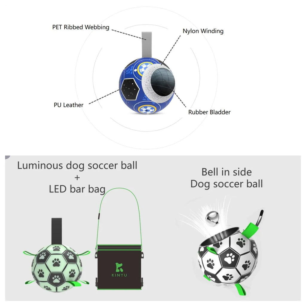 Kinyu Original Pet Supply Hot Pet Product PU Nylon Winding Interactive Football Dog Toys Dog Soccer Ball with Tabs Free Pump - Dog.Dog.Cat.