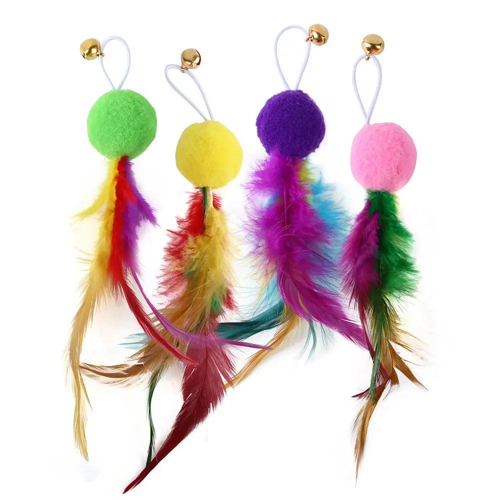 Fun Furry ball cat toy with feathers and attachment for wand toys - Dog.Dog.Cat.