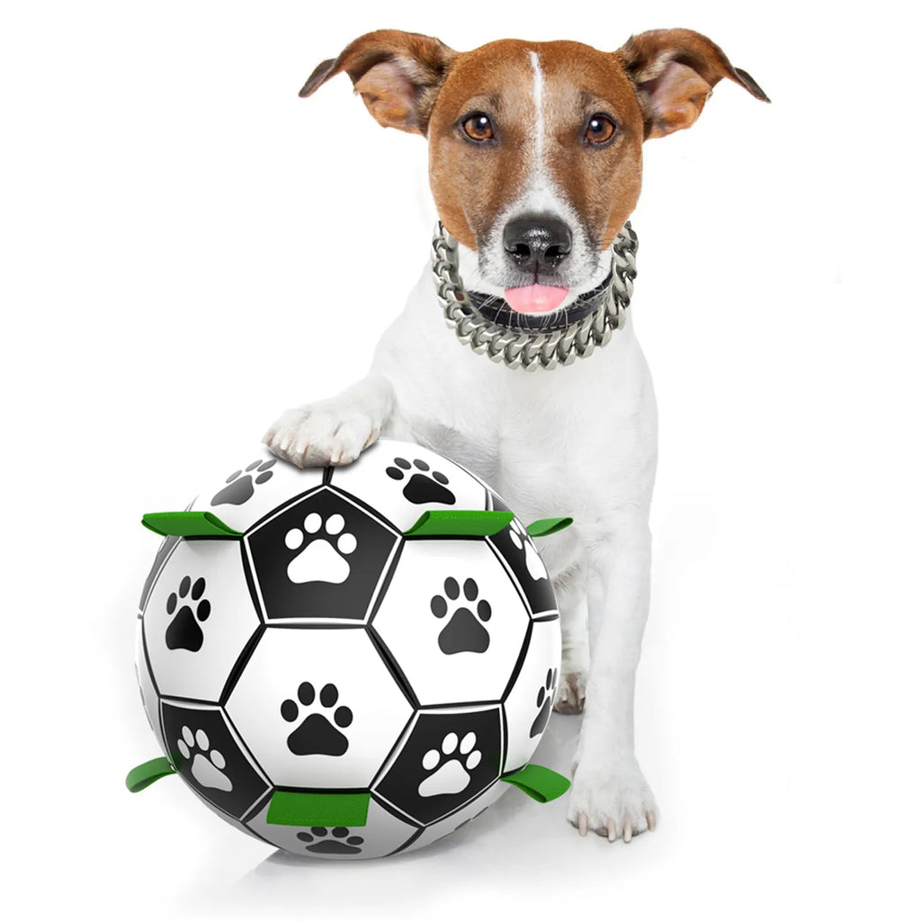 Dog Soccer Ball Toy with Tabs includes Free Pump Glow in the Dark or Standard in two sizes - Dog.Dog.Cat.