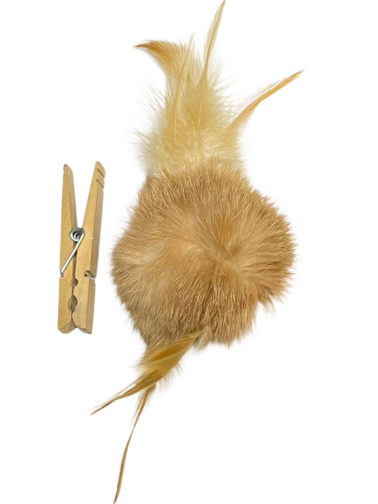 Rabbit Fur Cat Toys -  "Double Trouble" Ball of real Fur Shaped with Real Feathers from both ends. - Dog.Dog.Cat.