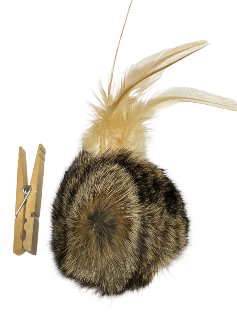 Rabbit Fur Cat Toys - Ball of real Fur with feathers on one side. - Dog.Dog.Cat.