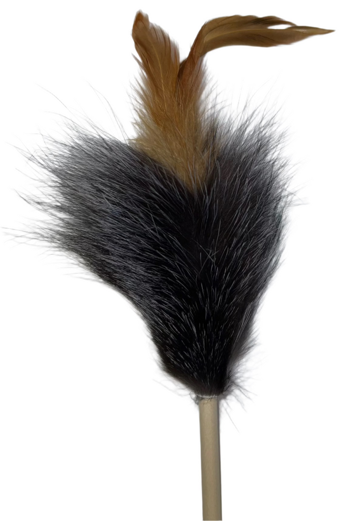 Rabbit Fur Wooden Wand Cat Toy Teaser with Feathers (No String) - Dog.Dog.Cat.