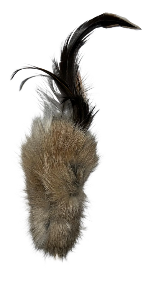 Rabbit Fur Wooden Wand Cat Toy Teaser with Feathers (No String) - Dog.Dog.Cat.