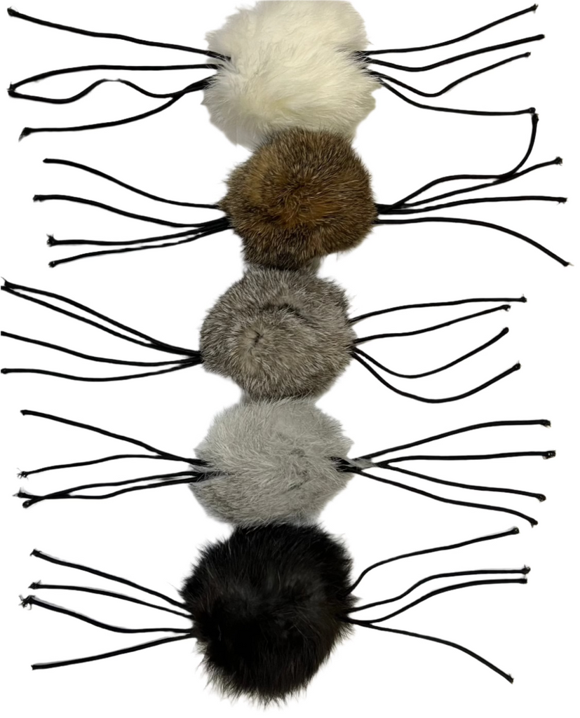 Rabbit Fur Cat Toys - Ball of real Fur with 8 Strings attached (furry spider) - Dog.Dog.Cat.