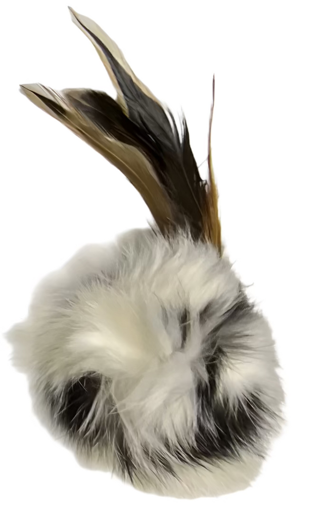 Rabbit Fur Cat Toys - Ball of real Fur Oblong Shaped with Real Feathers - Dog.Dog.Cat.