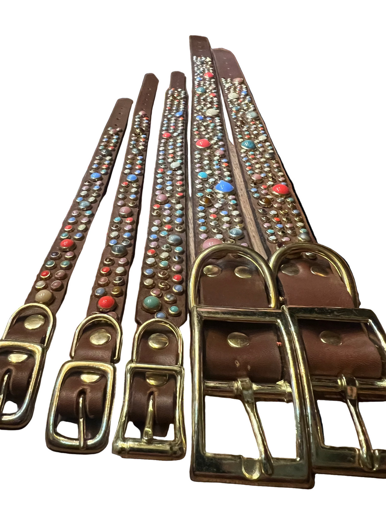 RN Design Dog Collar Chestnut / Turquoise 1/2" Width - Dog.Dog.Cat.