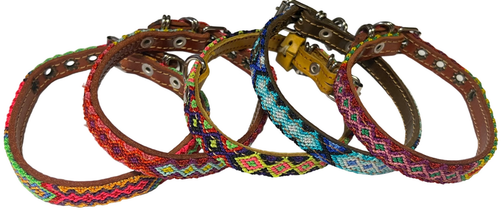 Handwoven and Leather Dog Collar Asst. Colors - Dog.Dog.Cat.