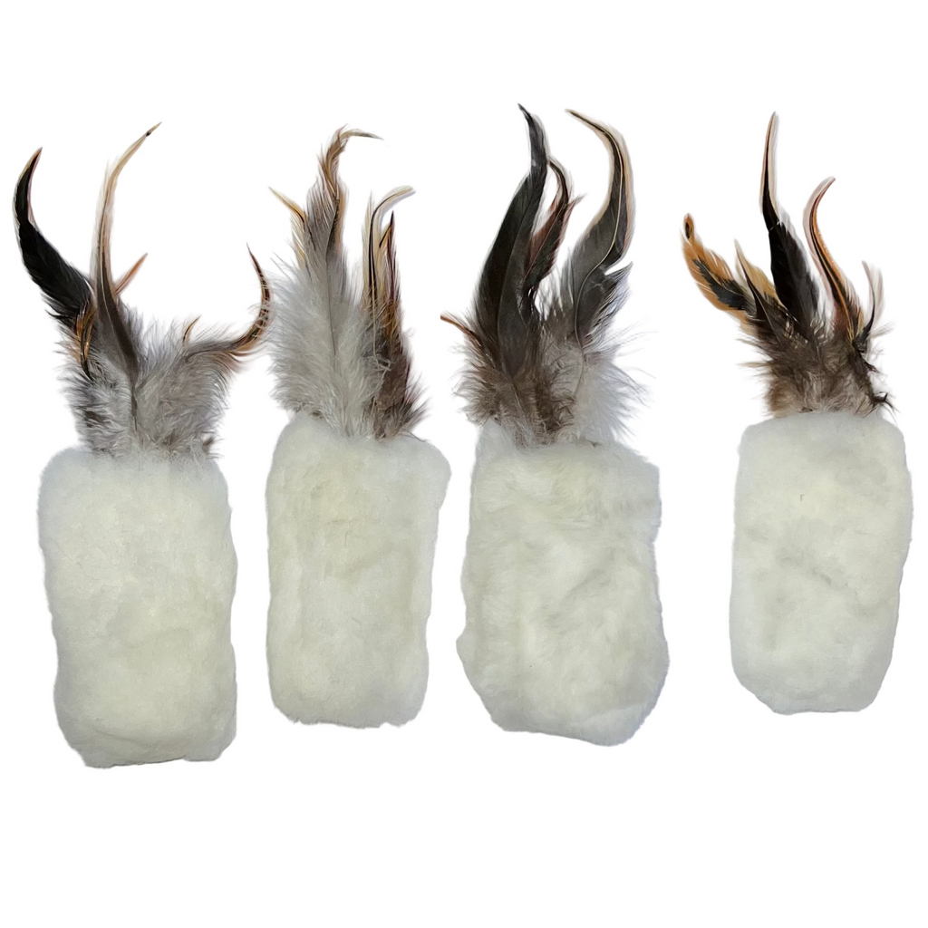 Sheep Fur Plush Tail and Feathers Cat Toy - Lamb Wool - Dog.Dog.Cat.