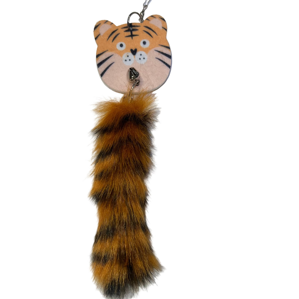 Tiger Head and Furry Tail Wand Attachment Toy w/Bell 5.9" - Dog.Dog.Cat.