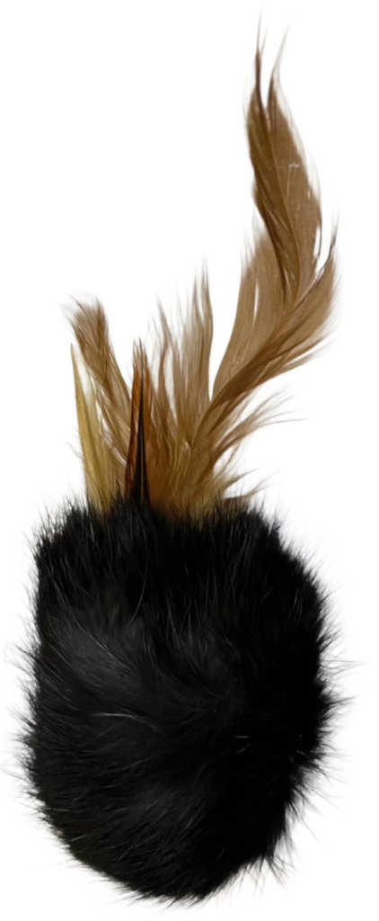 Rabbit Fur Cat Toys - Ball of real Fur Oblong Shaped with Real Feathers - Dog.Dog.Cat.