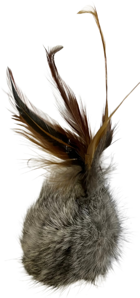 Rabbit Fur Cat Toys - Ball of real Fur Oblong Shaped with Real Feathers - Dog.Dog.Cat.