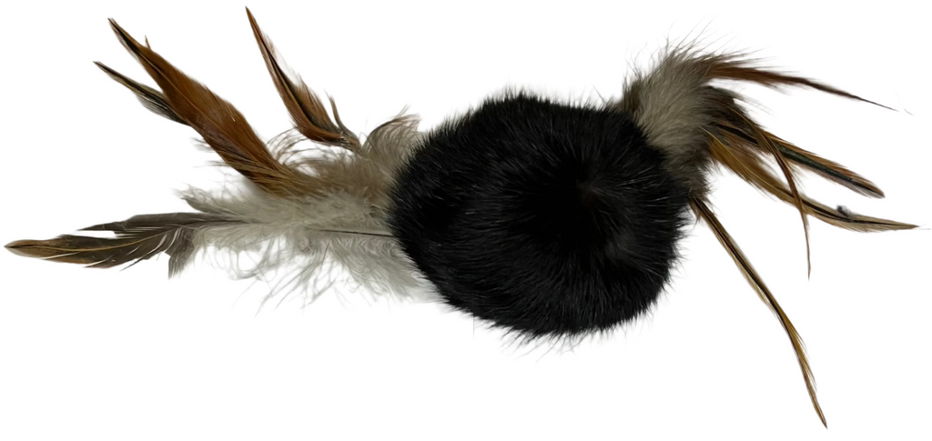 Rabbit Fur Cat Toys -  "Double Trouble" Ball of real Fur Shaped with Real Feathers from both ends. - Dog.Dog.Cat.