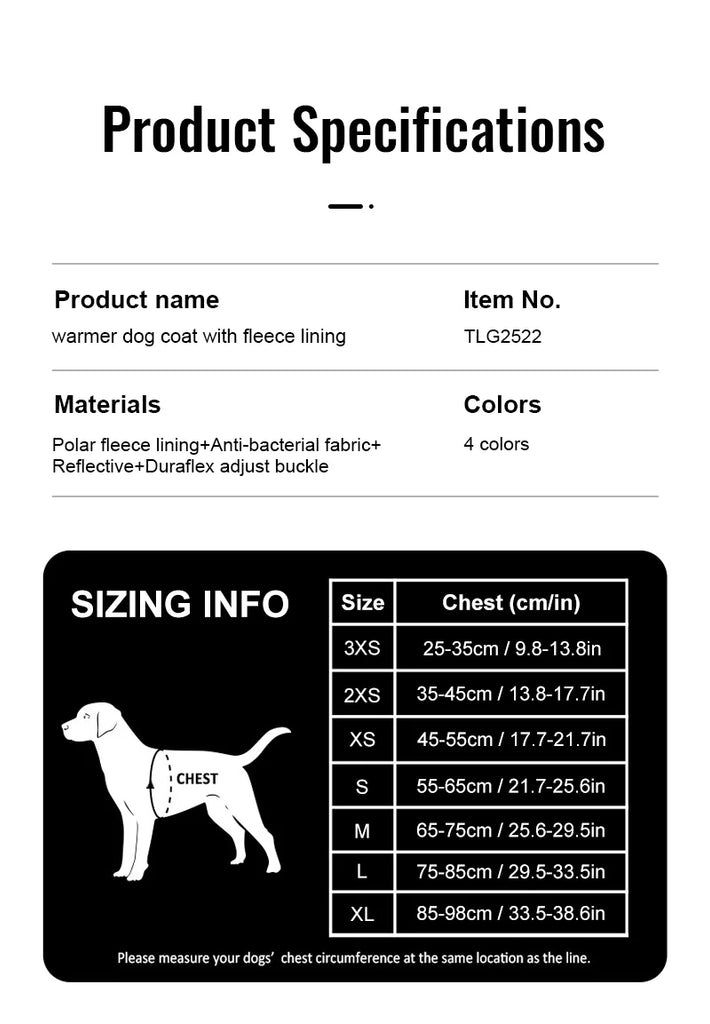 Truelove Hygienic Warmth Anti-Bacterial and Adjustable Pet Jacket  Model Number:TLG2522 - Dog.Dog.Cat.