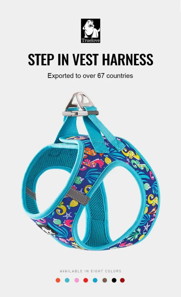 TrueLove Floral Print Mesh Dog Harness TLH3016- Blue Atoll - Dog.Dog.Cat.