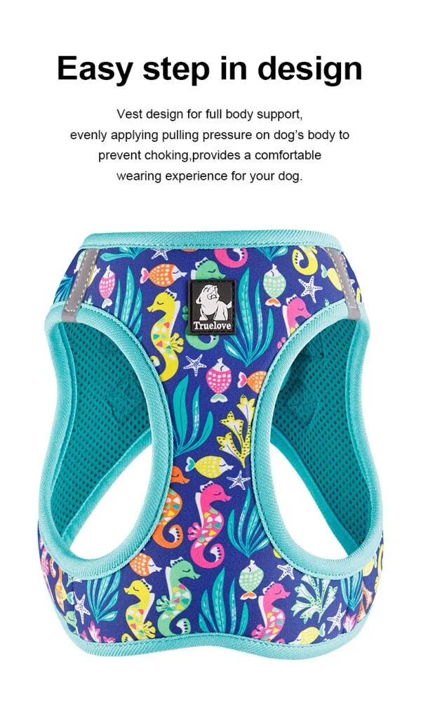 TrueLove Floral Print Mesh Dog Harness TLH3016- Blue Atoll - Dog.Dog.Cat.