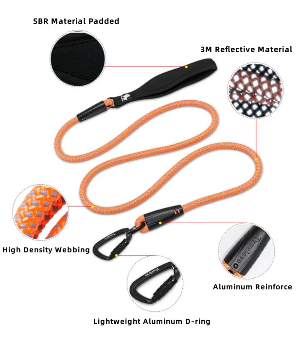 TrueLove Rope Dog Leash - Reflective and Soft Neoprene Comfort Handle TLL2571 - Dog.Dog.Cat.