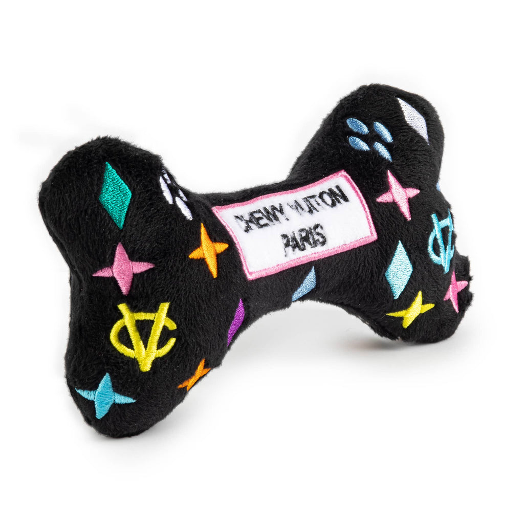 Black Monogram Chewy Vuiton Bone Squeaker Dog Toy: Small / Mini - Dog.Dog.Cat.