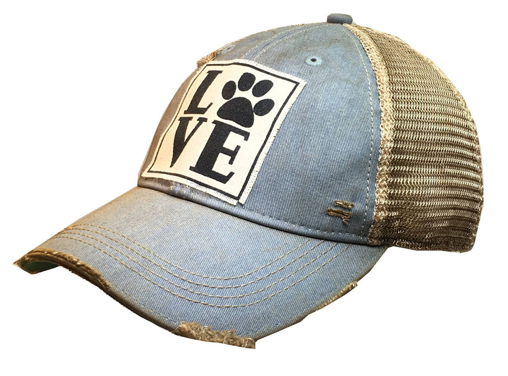 Love (PAW) Distressed Trucker Cap - Dog.Dog.Cat.