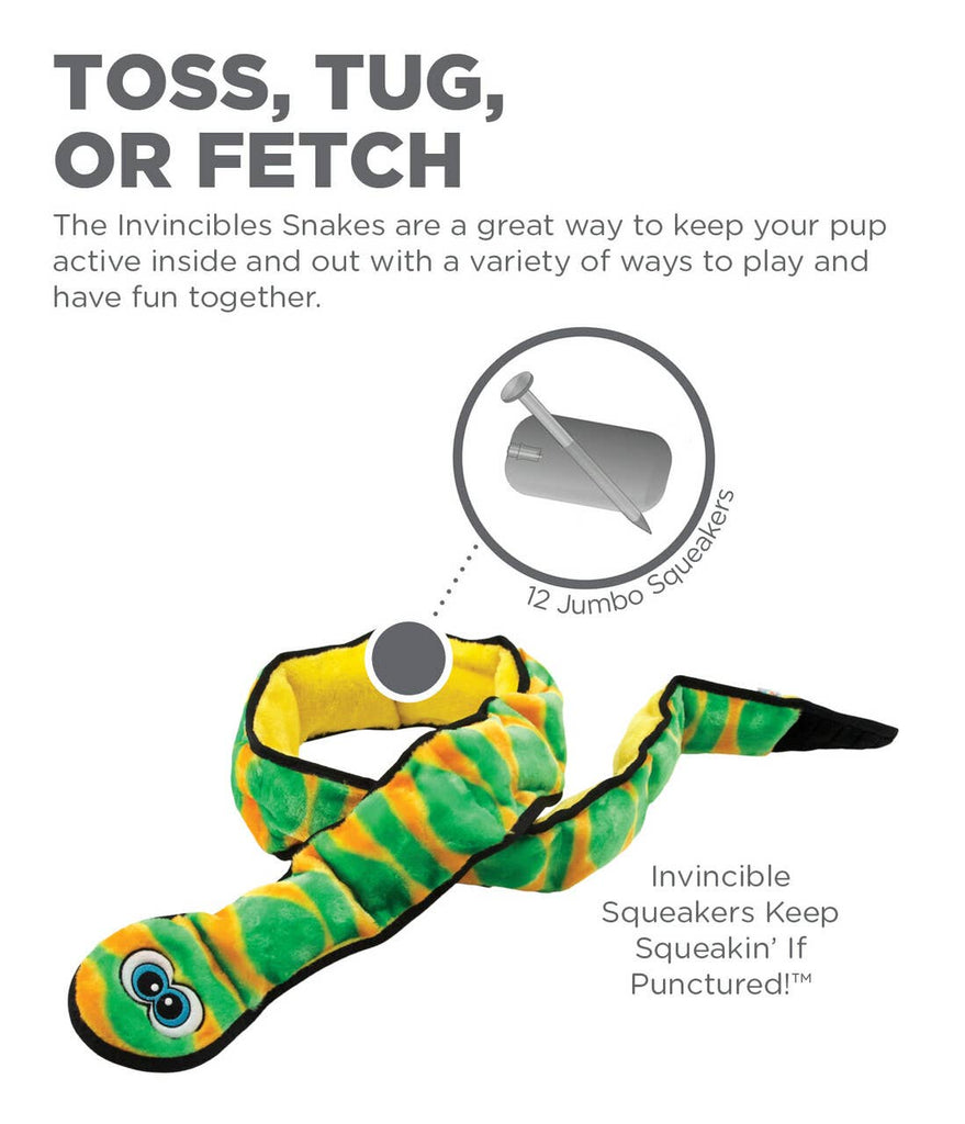 Outward Hound Invincibles Snake Durable Plush Toy Green XXL - Dog.Dog.Cat.