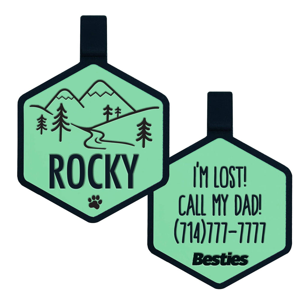 Besties Pets - Mountain Adventure Silicone Dog ID Tag - Dog.Dog.Cat.