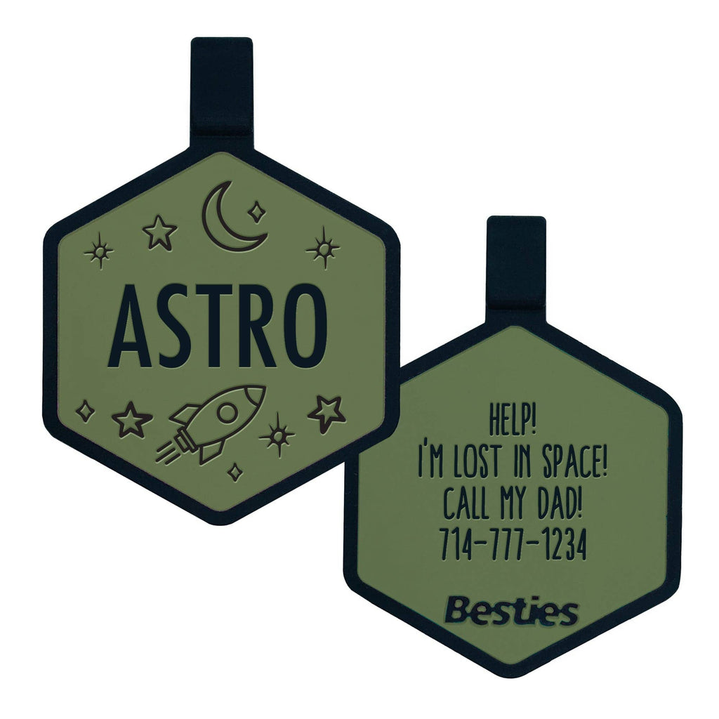Besties Pets - Space Cadet Silicone Dog ID Tag: Chartreuse - Dog.Dog.Cat.
