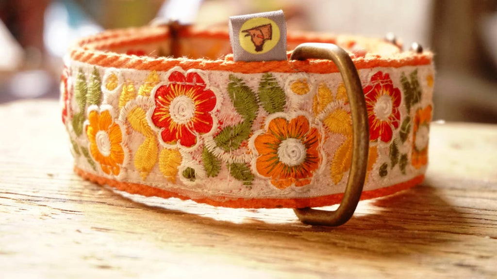 hundsfutter - Individual orange necklace with floral design. - Dog.Dog.Cat.