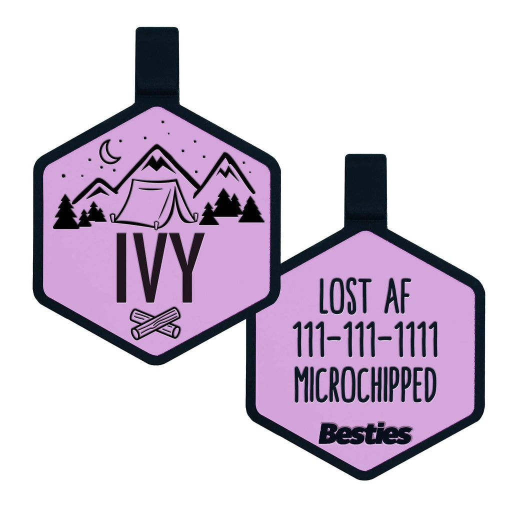 Besties Pets - Happy Camper Silicone Dog ID Tag - Dog.Dog.Cat.