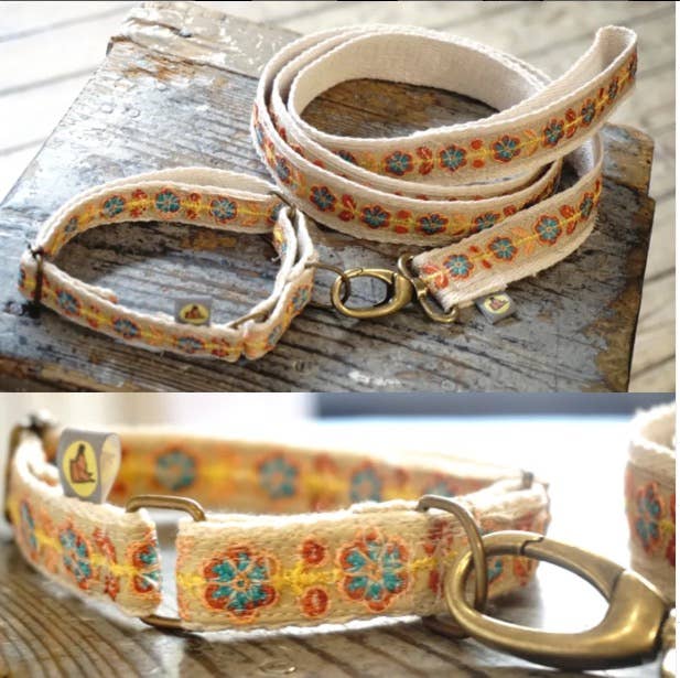 hundsfutter - Fine natural cotton collar for summer with leash - Dog.Dog.Cat.