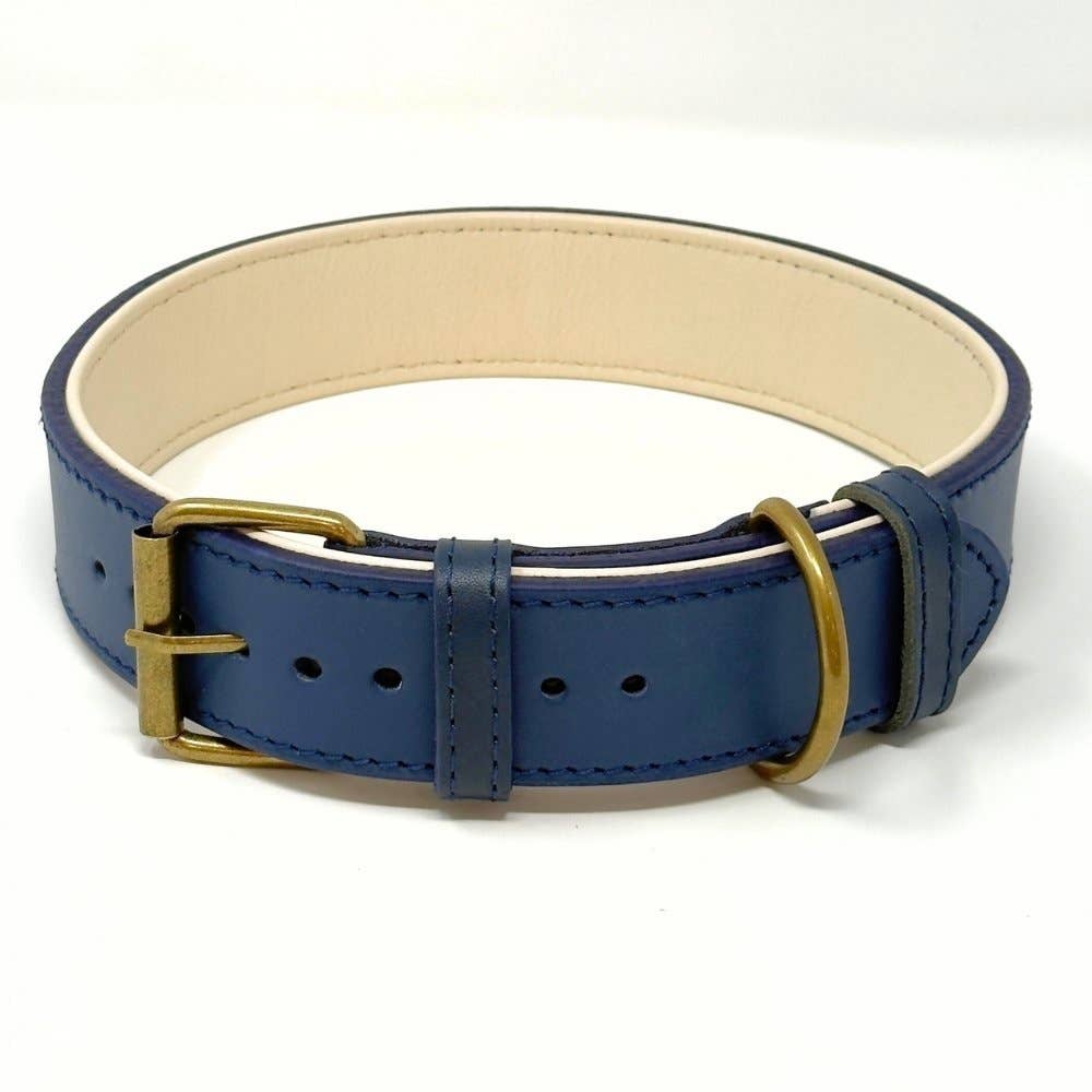 CustomFit – Soft Padded Blue Leather Dog Collar - Dog.Dog.Cat.