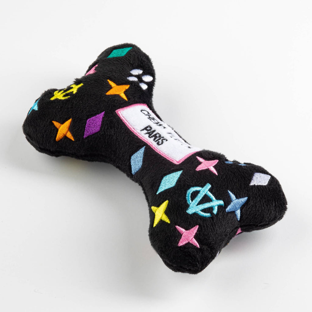Black Monogram Chewy Vuiton Bone Squeaker Dog Toy: Small / Mini - Dog.Dog.Cat.