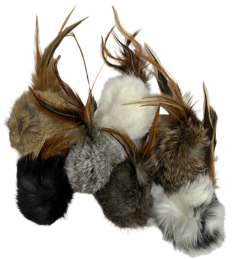 Rabbit Fur Cat Toys - Ball of real Fur Oblong Shaped with Real Feathers - Dog.Dog.Cat.