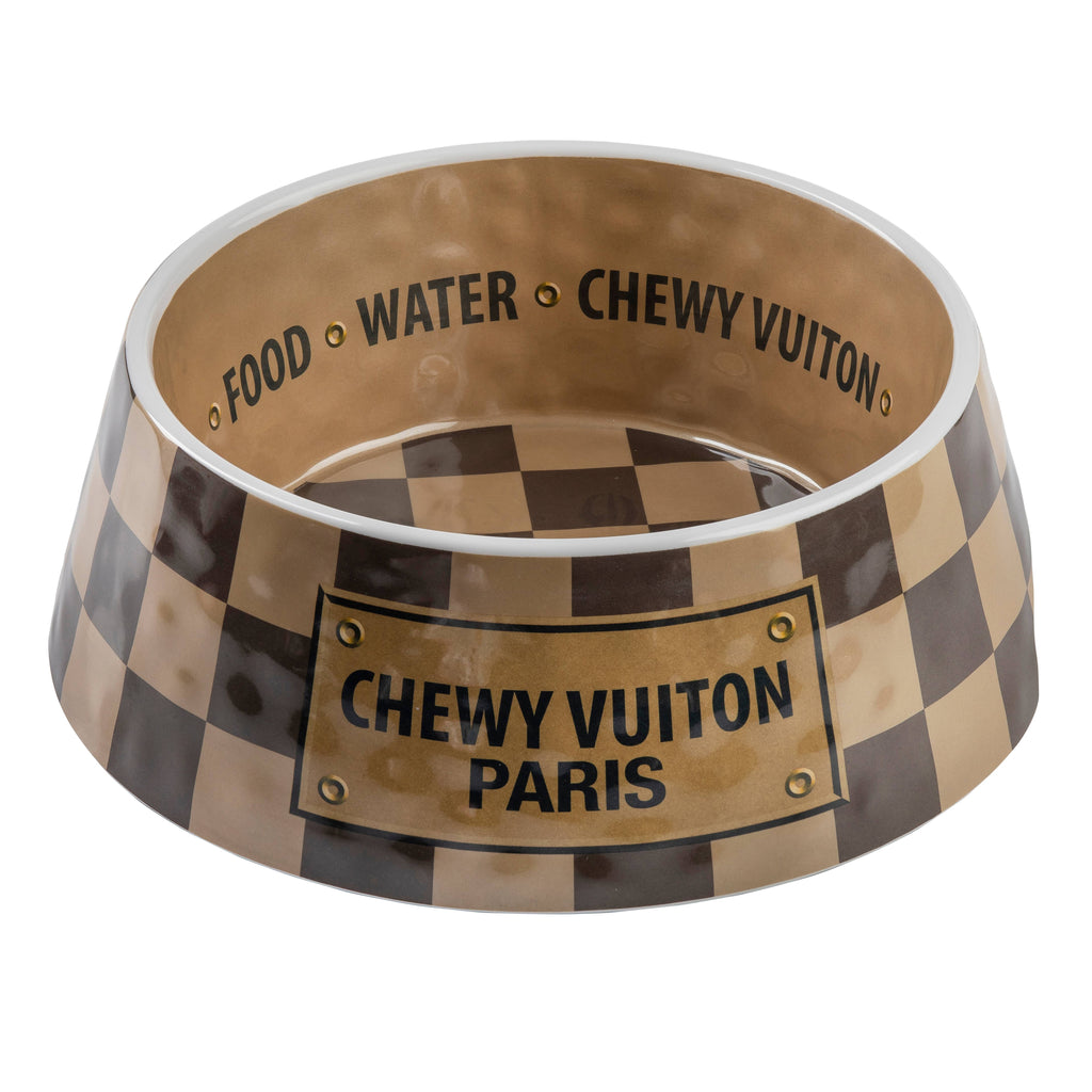 Checker Chewy Vuiton Bowl Dog Bowls  Multiple sizes to choose from. - Dog.Dog.Cat.