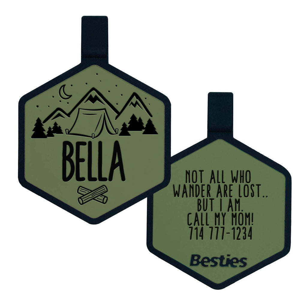 Besties Pets - Happy Camper Silicone Dog ID Tag - Dog.Dog.Cat.