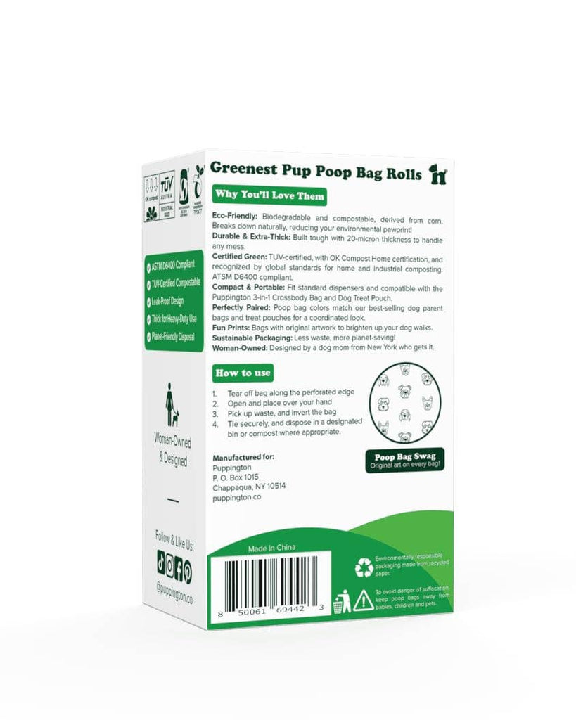 Puppington - Triple-Certified Compostable Thick Dog Poop Bags - Dog.Dog.Cat.