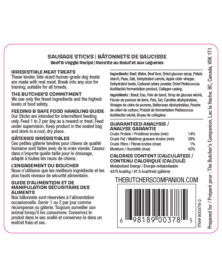The Butcher's Companion Sausage Sticks - Dog.Dog.Cat.