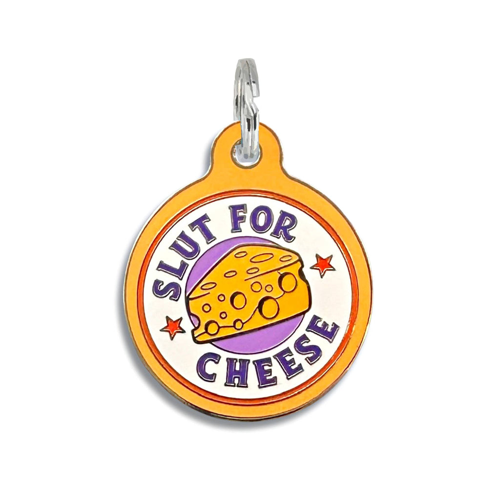 Funny Dog ID Tag with Personalized QR Code - Slut for Cheese - Dog.Dog.Cat.