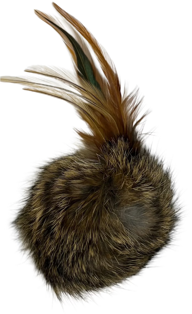 Rabbit Fur Cat Toys - Ball of real Fur Oblong Shaped with Real Feathers - Dog.Dog.Cat.