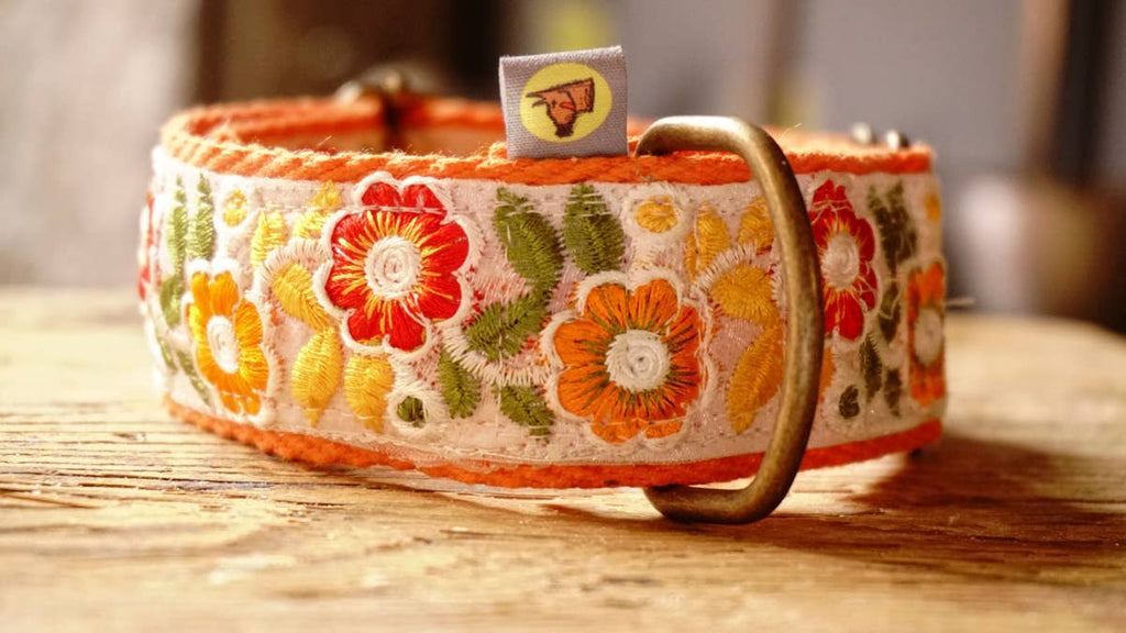 hundsfutter - Individual orange necklace with floral design. - Dog.Dog.Cat.