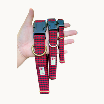 Plaid Dog Collar Red Buffalo Check Winter Style Handmade USA - Dog.Dog.Cat.